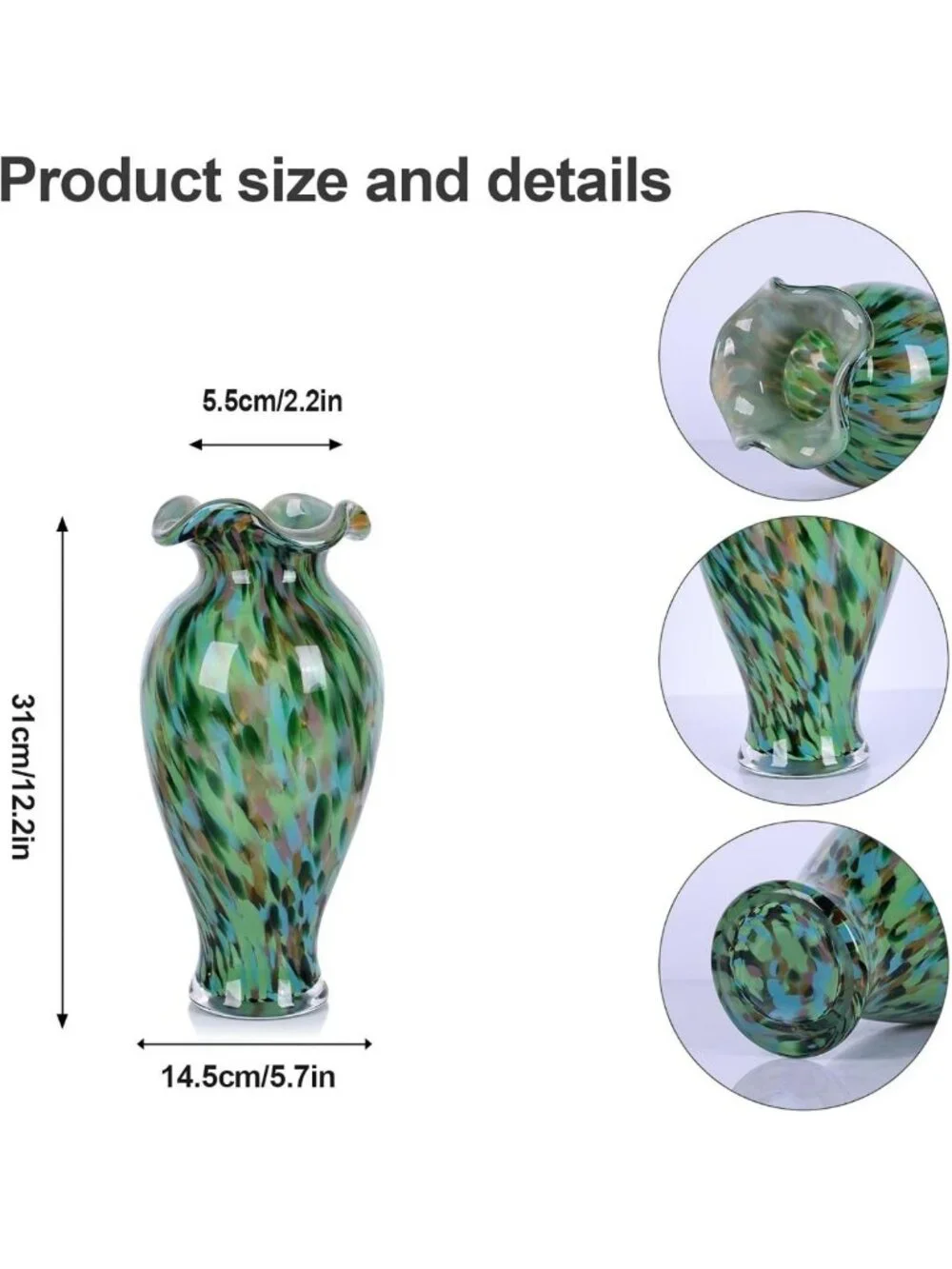 Colorful Hand Blown Glass Vase - 12.2